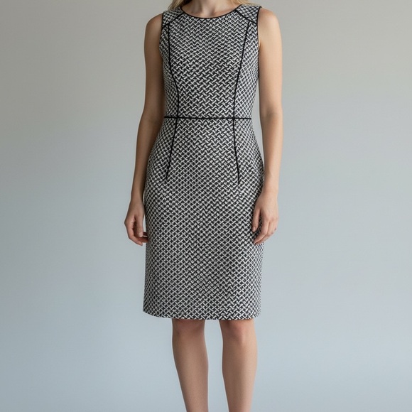 Lands End Black and White A-Line Dress-Size Medium Preppy Classic Work - Picture 3 of 6